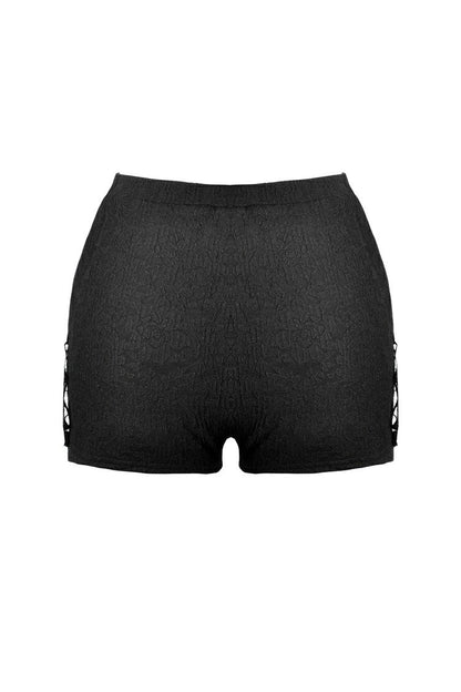 Black Floral Lace Sides Women's Gothic Short Leggings