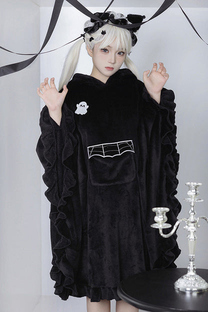 Black Bat Ruffle Hooded Sweet Lolita Coat Cloak