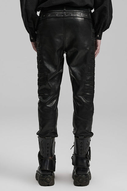 Black Metal Buckles Faux Leather Men's Steampunk Pants