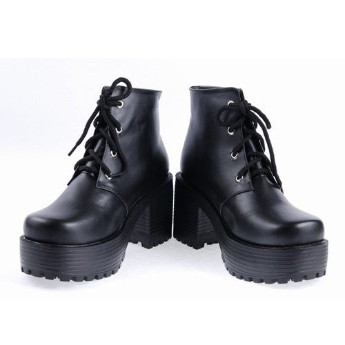 Black Patent Leather High Heels Platform Classic Lolita Shoes