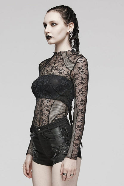 Black Long Sleeves Hollow Stitching Irregular Womens Steampunk Blouse
