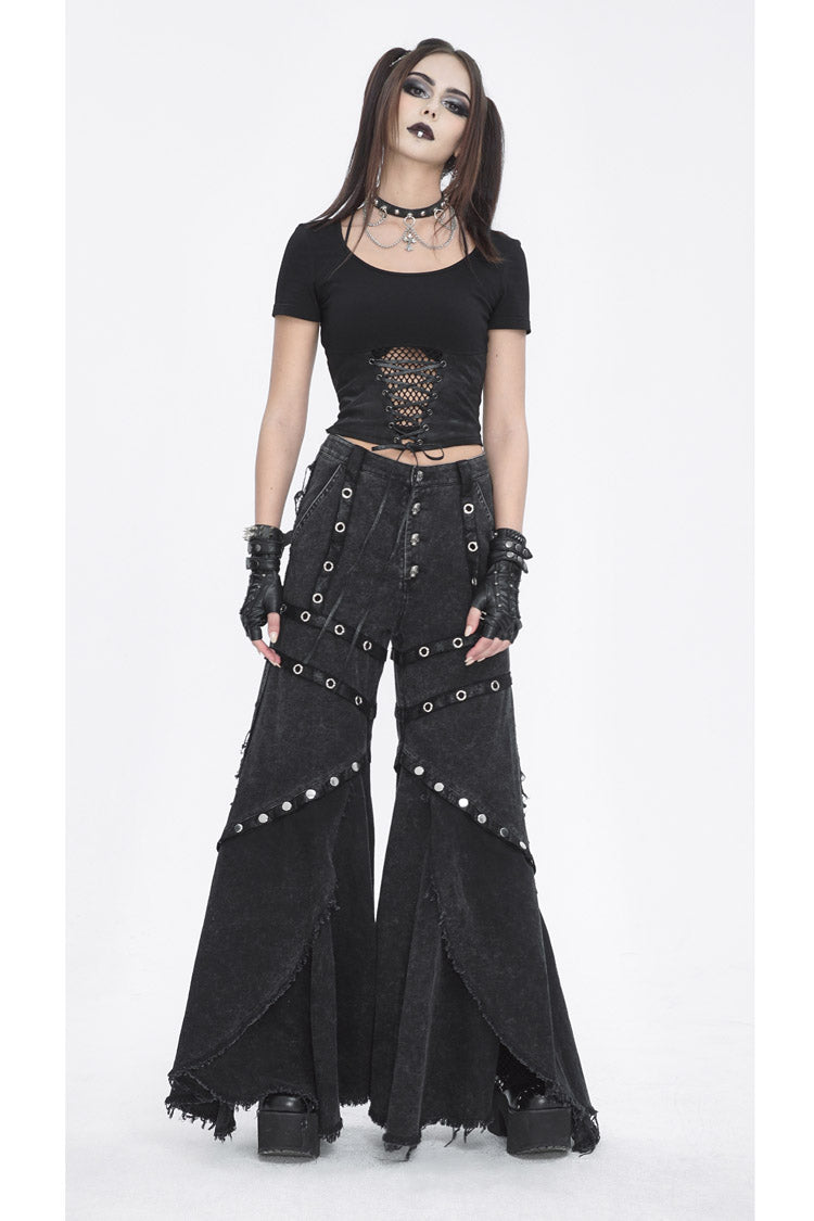 Black Cutout Mesh Short Sleeve Crop Womens Punk Top
