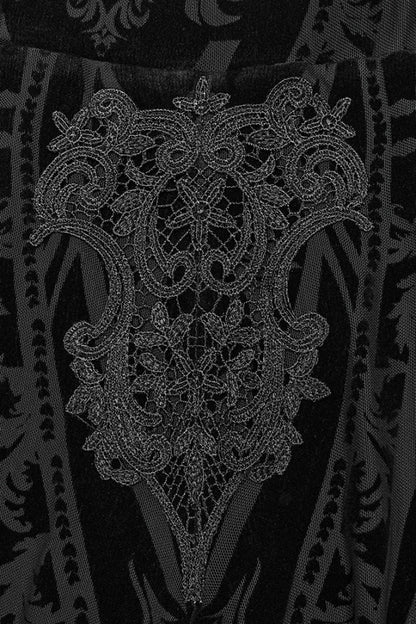 Black Floral Embroidery Mesh Women's Gothic Leggings