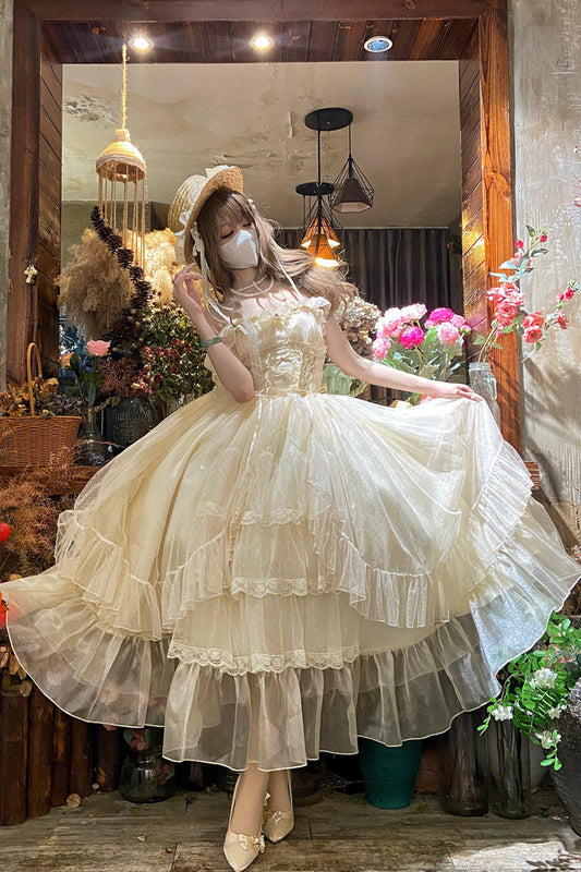 Apricot [Moonlight Sonata] Ruffle Cardigan Bowknot Lace Sweet Vintage Lolita Jsk Dress