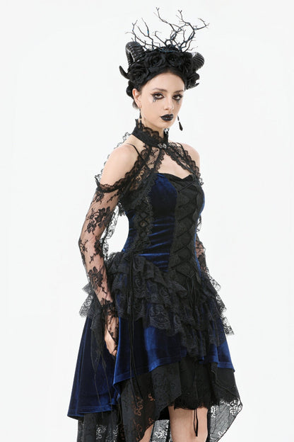 Black Off Shoulder Long Sleeves Sheer Floral Lace Women's Gothic Shrug