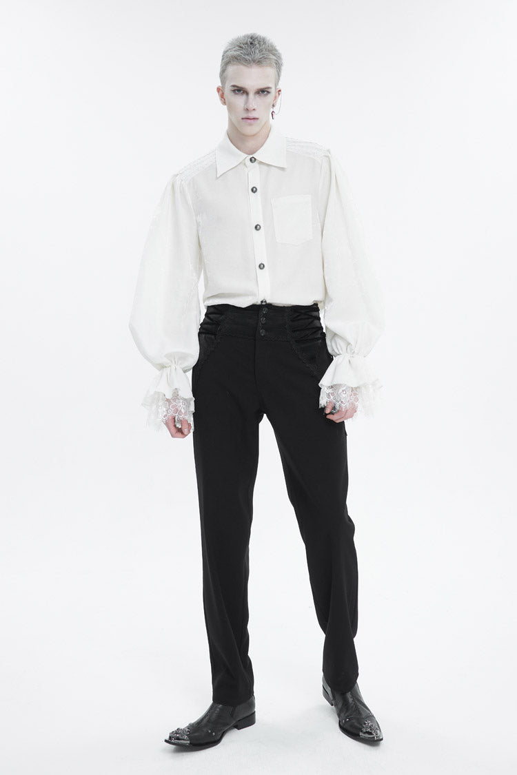 Black Lace Trim Embellished High Waisted Men's Gothic Pants