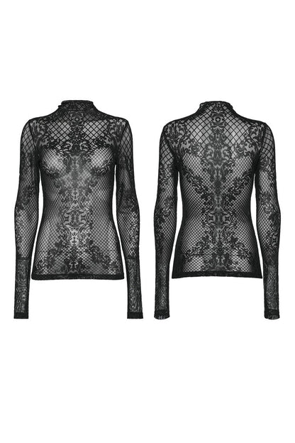 Black Long Sleeves Mesh Women's Gothic Blouse