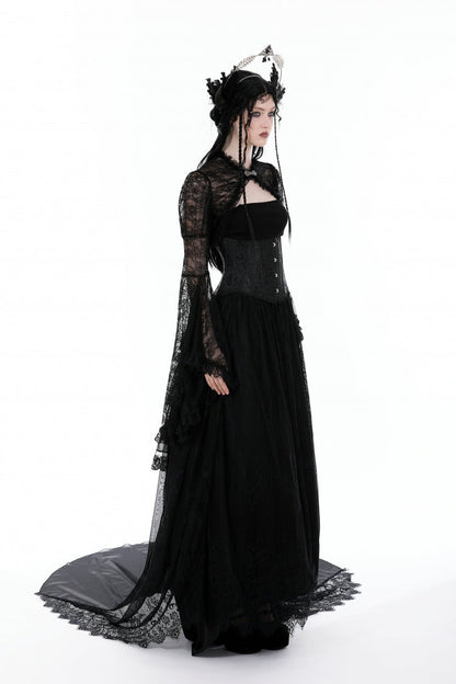 Black Long Flared Sleeves Ruffled Lace Women's Gothic Cape