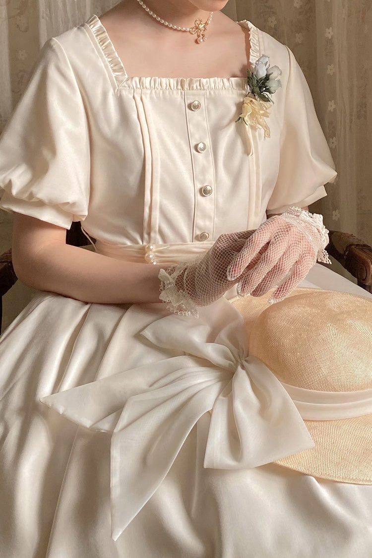 Apricot [Random Thoughts] Square Collar Short Sleeves Ruffle Classic Vintage Elegant Lolita Dress