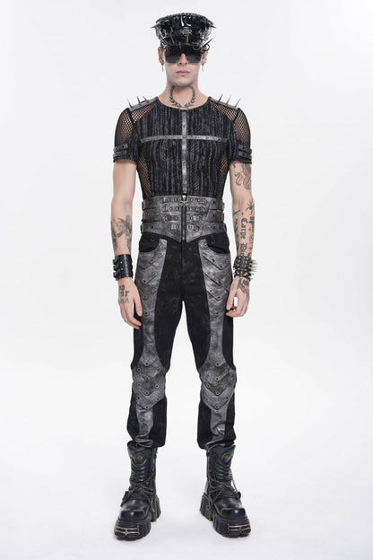 Black Multi-Layered Studded Zippered Eyelet Men's Punk Cool  Girdle