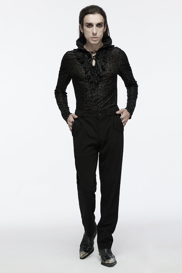 Black Buckle Floral Men's Gothic Waistband Pants