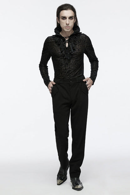 Black Buckle Floral Men's Gothic Waistband Pants