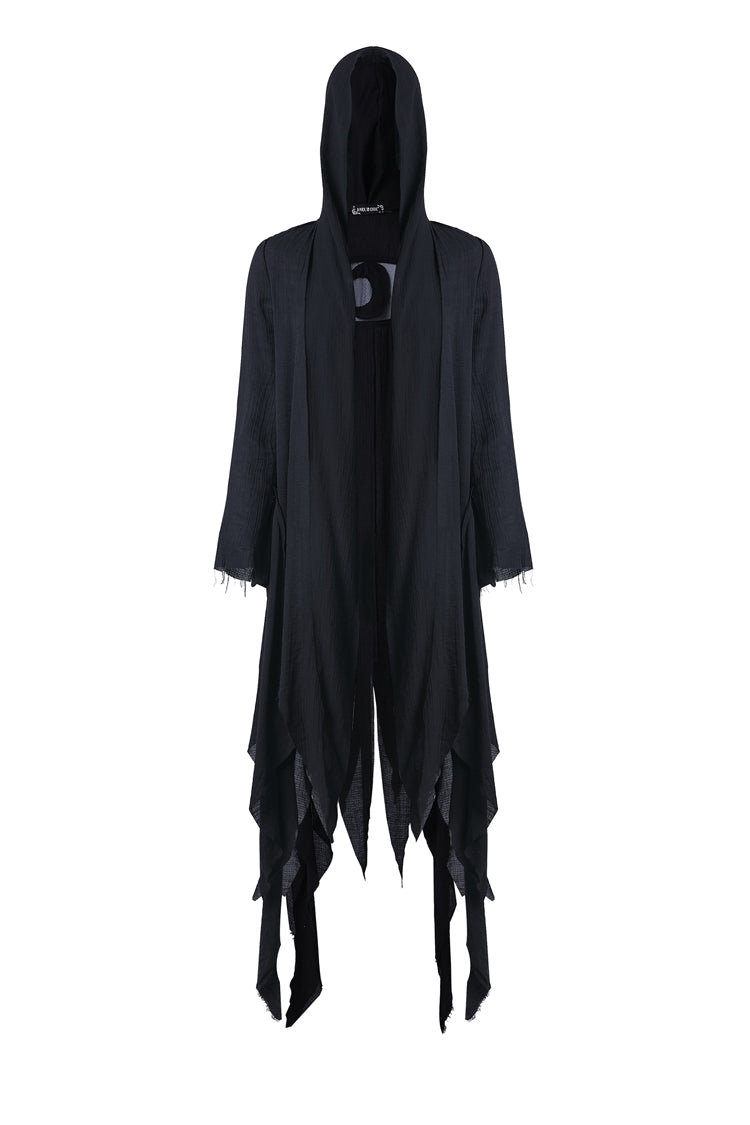 Black Long Sleeves Women's Grungy Gothic Vintage Hooded Coat
