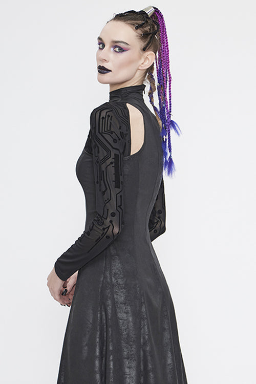 Black Irregular Pointed Hollow Out Long Sleeves Punk Dress