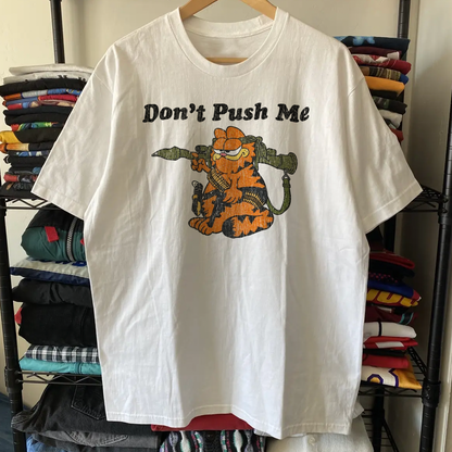 Garfield Don't Push Me Washed White Tee