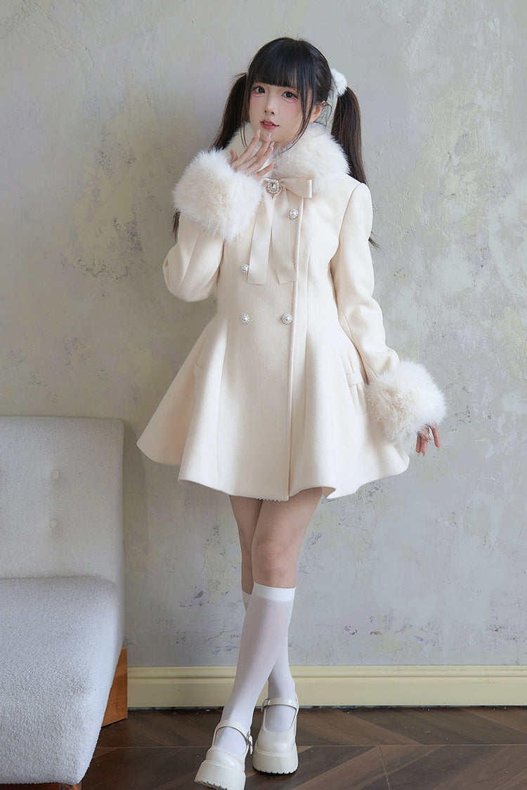 Apricot Double-Breasted Long Sleeves Bowknot Japanese Sweet Lolita Coat