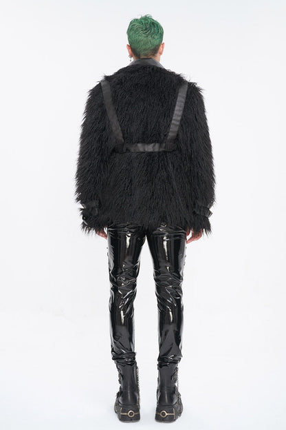 Black Lapel Collar Collar Faux Fur Men's Punk Jacket