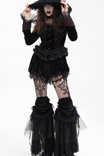 Black Long Sleeves Ruffle Lace-Up Mesh Women's Gothic Blouse