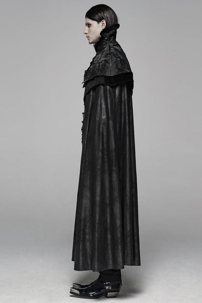 Black Jacquard Stand Collar Stitching Metal Retro Buckle Mens Gothic Cloak