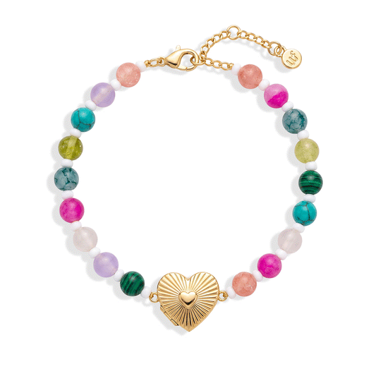 Personalized Semi-Precious Heart Locket Bracelet