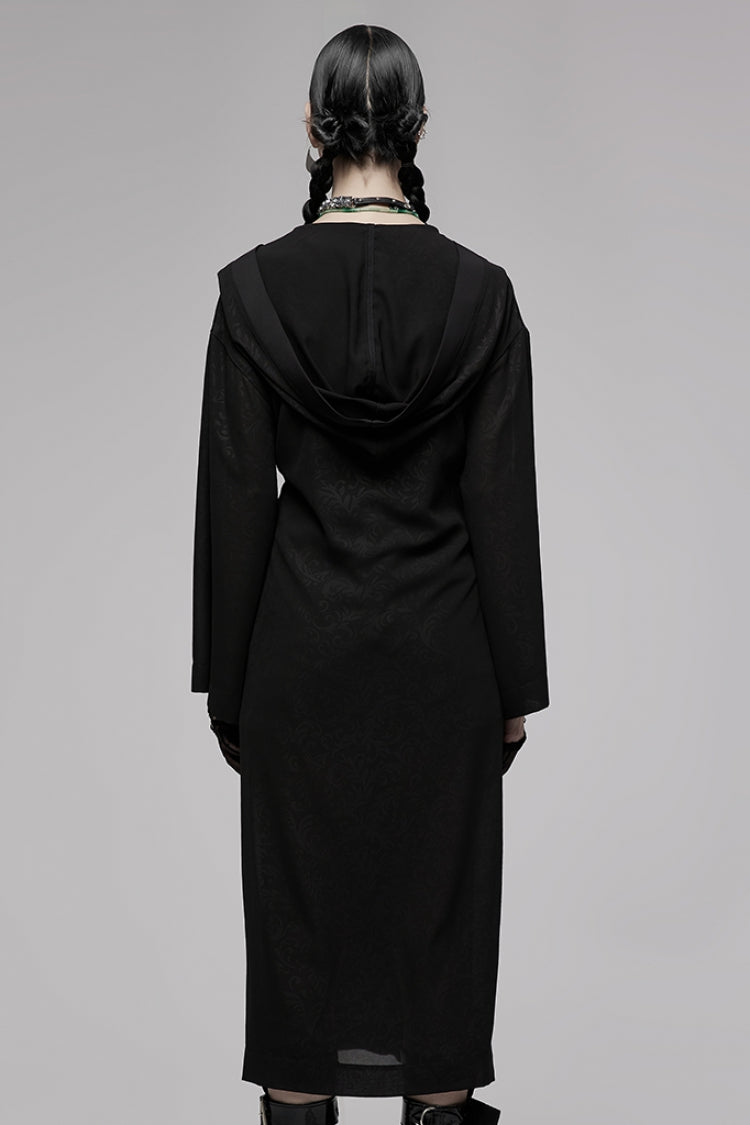 Black Dark Pattern Print Hooded Women's Gothic Coat