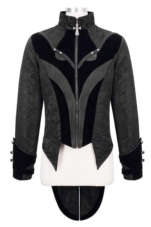 Black Bird Shaped Patchwork Swallowtail Mens Gothic Coat
