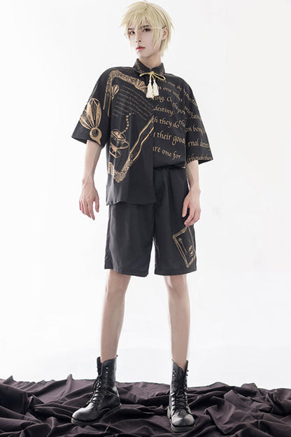 Black Handsome Little Prince Print Loose Ouji Lolita Shorts