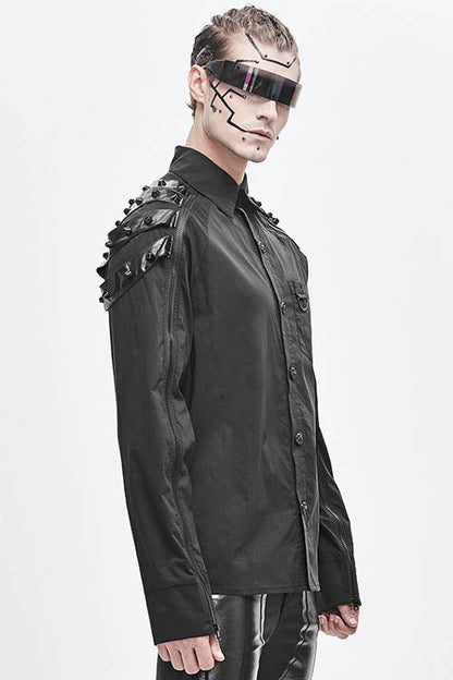 Black Long Sleeve Shoulder Zipper Mens Punk Blouse