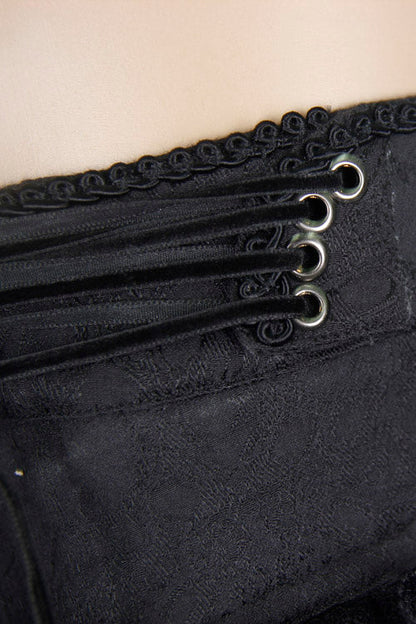 Back Front Buckle Waist Lace Up Chiffon Lace Hem Gothic Short Womens Pants