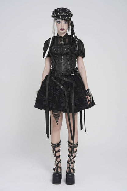 Black Bow Lace-Up Slim Zippered Women's Gothic Swallow-tailed Vest