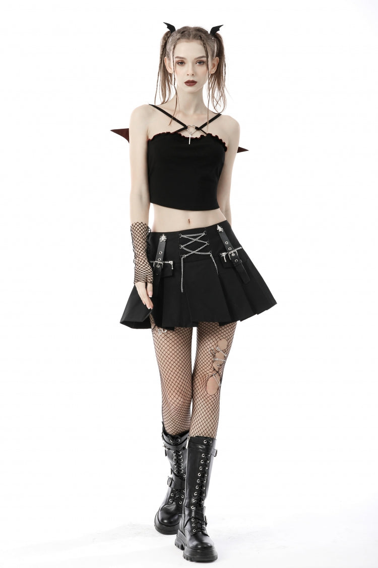 Black Cross Lace-Up Bat Wings Backless Women's Punk Rock Crop Top