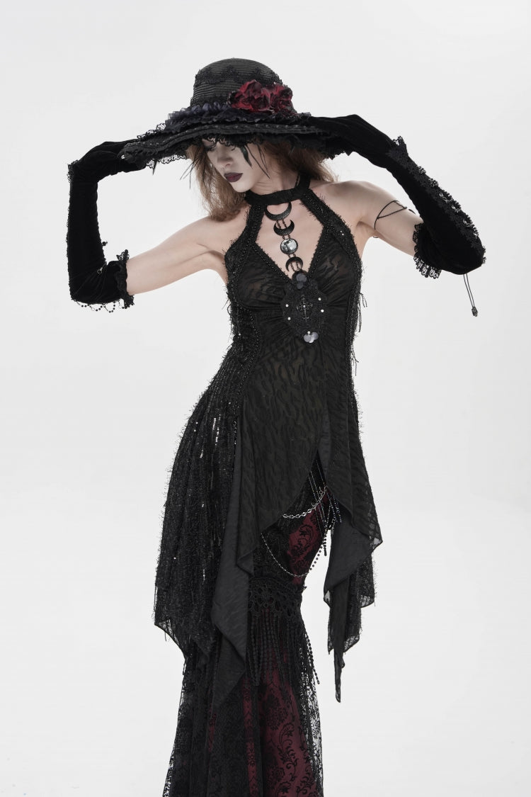 Black Halterneck Sleeveless Cut-Out Slim Women's Gothic Tank Top