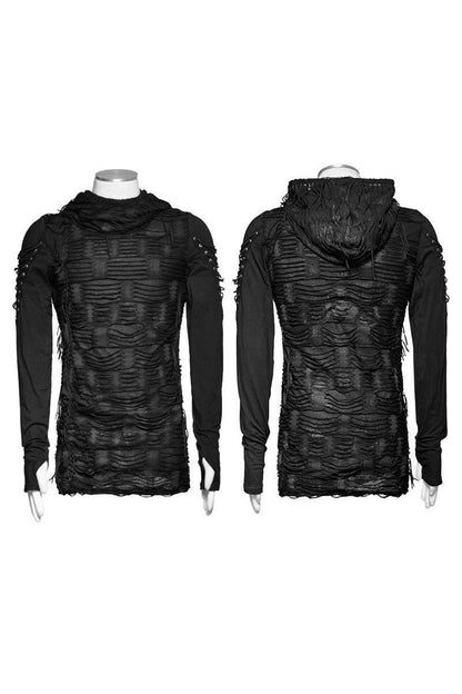 Black Hooded Ripped Men's Gothic Sweater