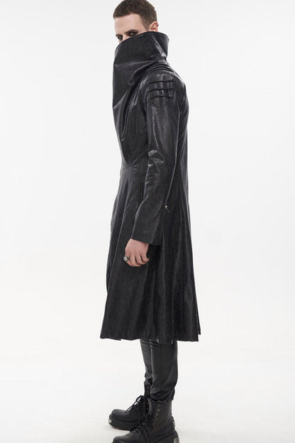 Black Gray Punk Exaggerated Large Collar Design Thick Rope Decoration Handsome Slim Men's Long Coat