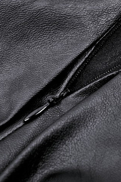 Black Low Waisted Buckle-Up Women's Punk PU Leather Pleated Mini Skirt