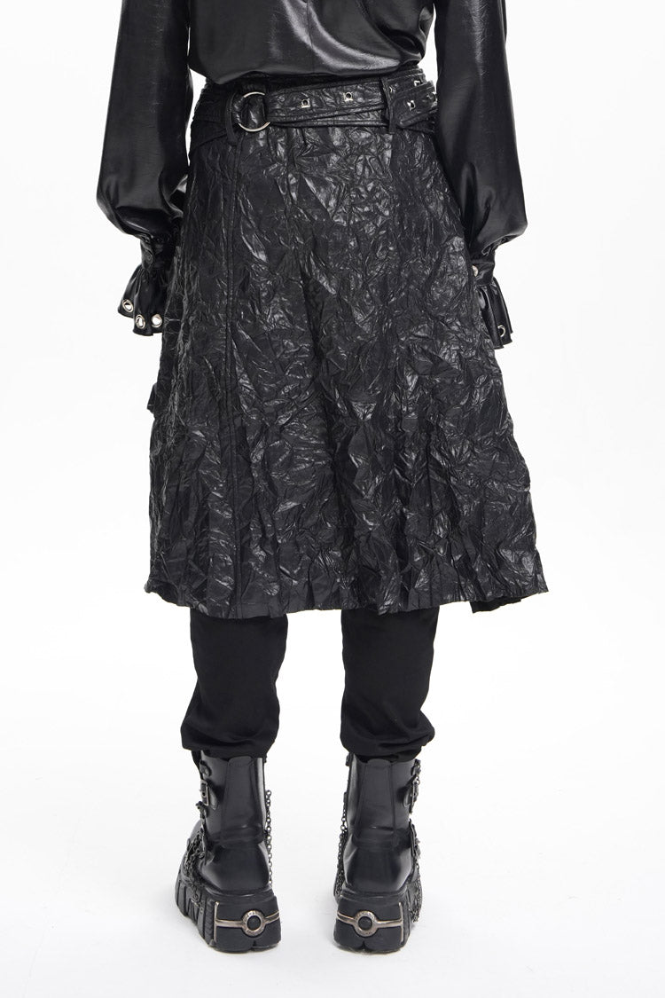 Black Faux Leather Buckle Ring Eyelets Men's Gothic Skirt