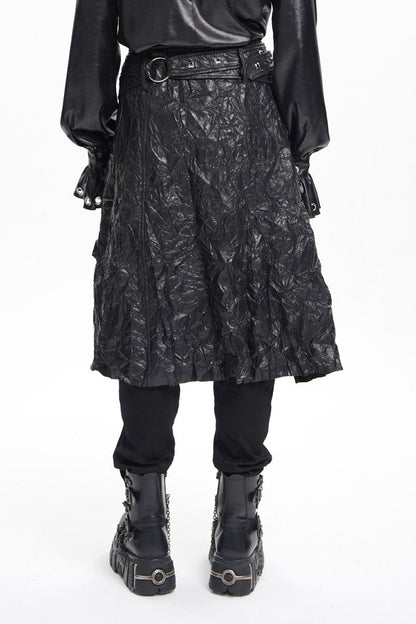 Black Faux Leather Buckle Ring Eyelets Men's Gothic Skirt