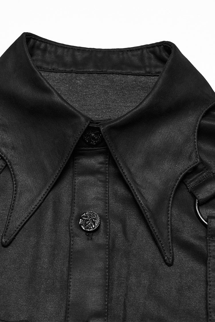 Black Bat Collar Long Sleeves Irregular Men's Punk Blouse