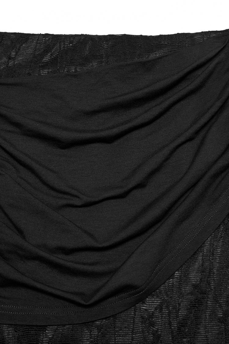 Black Irregular Mesh Ruched Women's Punk Fishtail Skirt