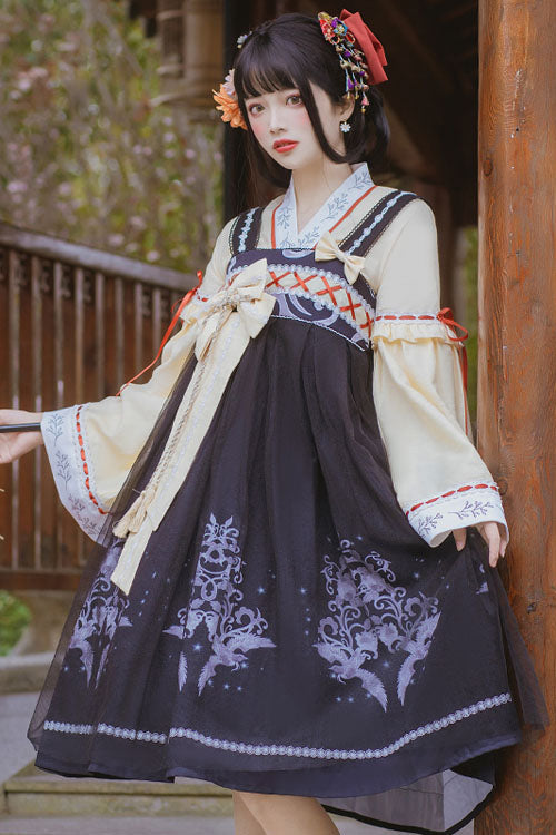 Black Fengming Chinese Style Hanfu High Waisted Sweet Lolita JSK Dress