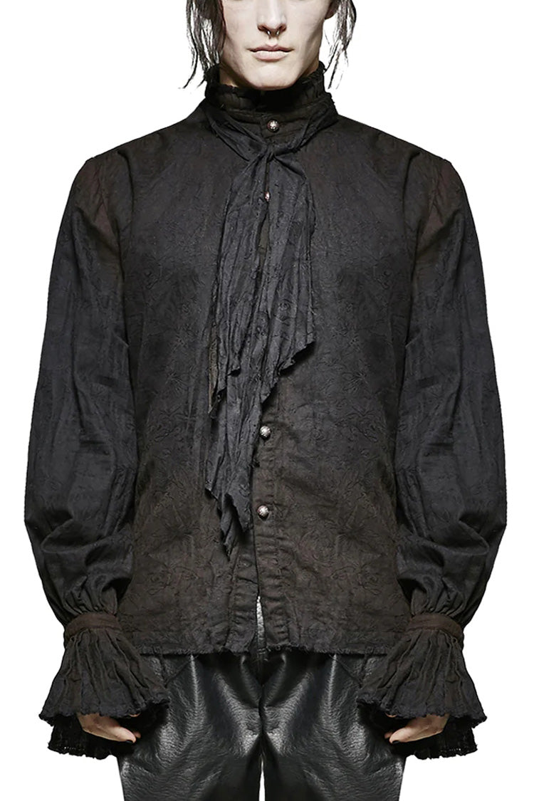 Black Long Lantern Sleeves Retro Metal Button Mens Steampunk Tie Shirt