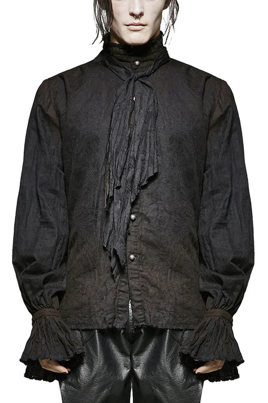 Black Long Lantern Sleeves Retro Metal Button Mens Steampunk Tie Shirt