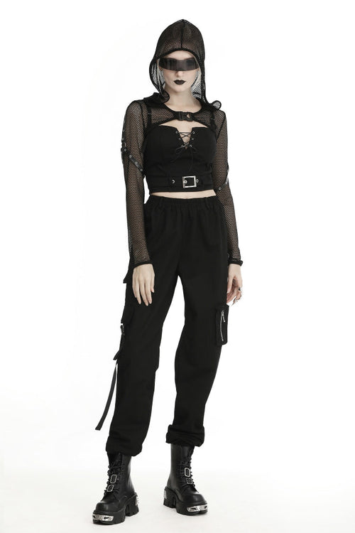 Black Long Sleeves Fishnet Mesh Women's Gothic Punk Hooded Cape