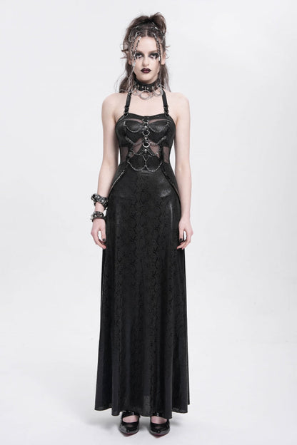 Black Halterneck Stitching Mesh Chained Women's Punk Dress
