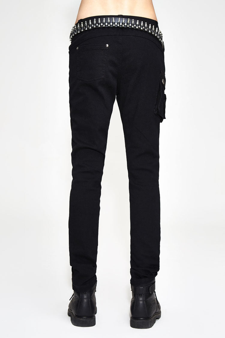 Black Asymmetric Broken Hole Glued Suede Rivet Men's Punk Pants