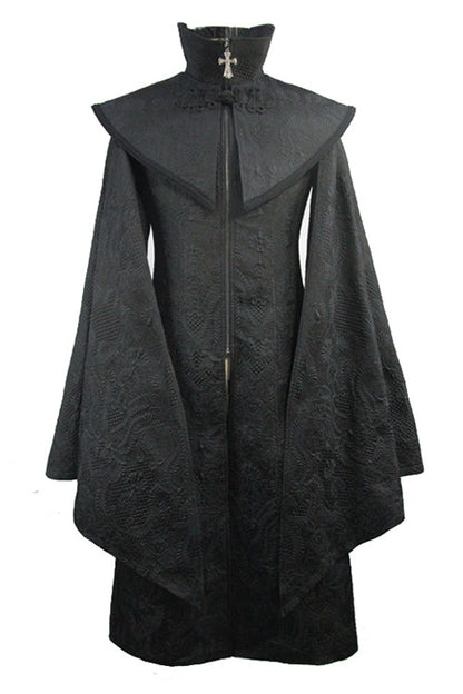 Black Gothic Pattern Mens Coat With Shawl Collar