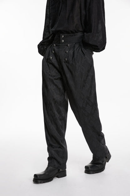 Black Floral Jacquard Men's Gothic Gorgeous Double-breasted Pants