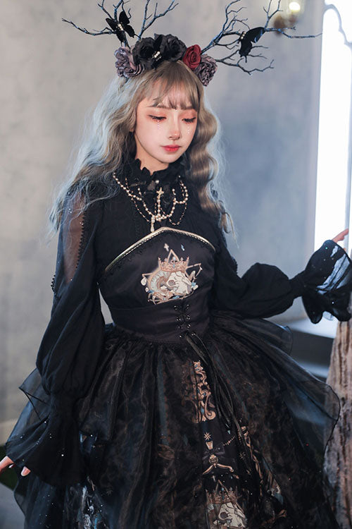 Black God's Salvation Lace Ruffled Gothic Lolita JSK Strapless Dress