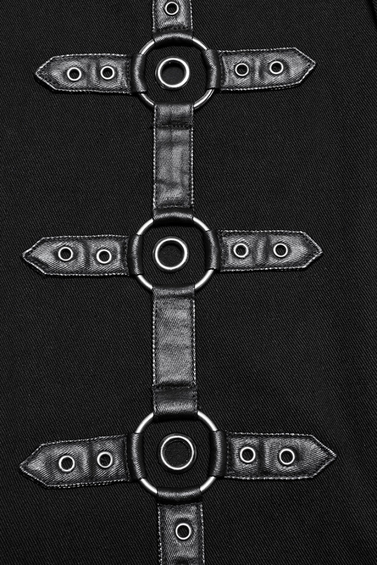 Black Buckle Eyelets Ring Men's Punk Pants