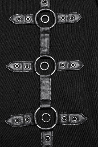 Black Buckle Eyelets Ring Men's Punk Pants